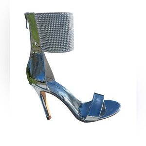 Silver Rhinestone Ankle-Cuff High Heel Sandals